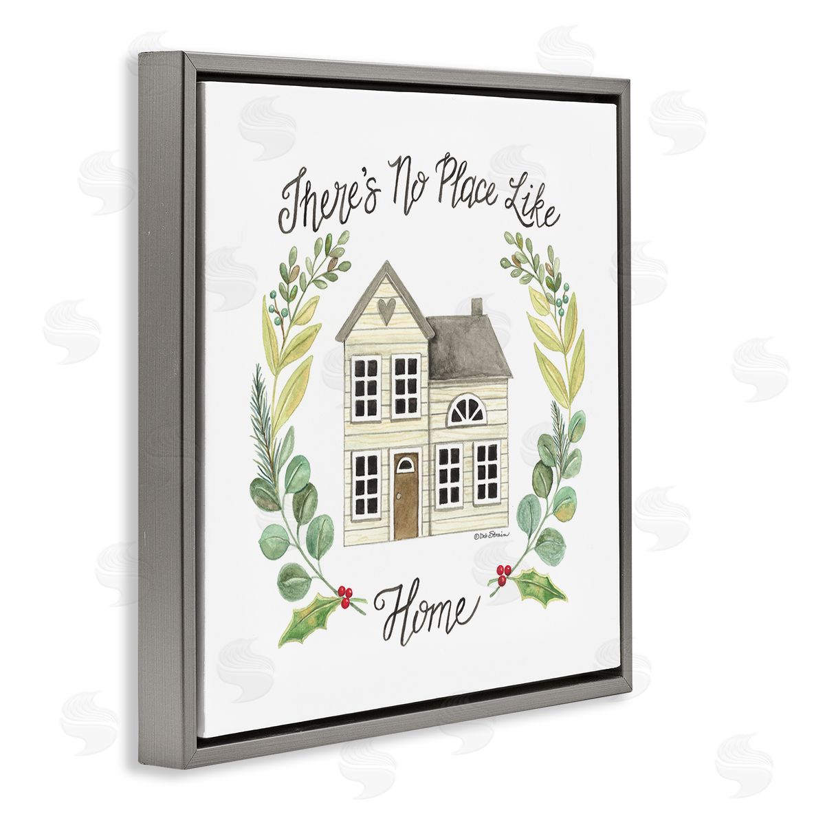Deb Strain No Place Like Home Casual House Leaf Laurel Gray Floating Frame Canvas Wall Art Print