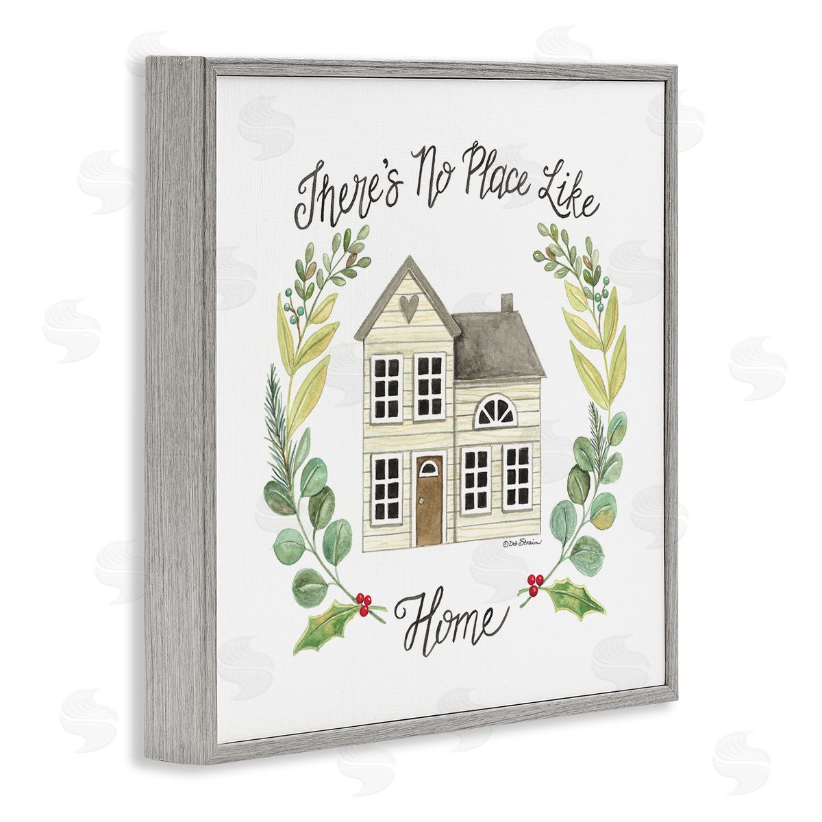 Deb Strain No Place Like Home Casual House Leaf Laurel Gray Framed Glicee Wall Art Print