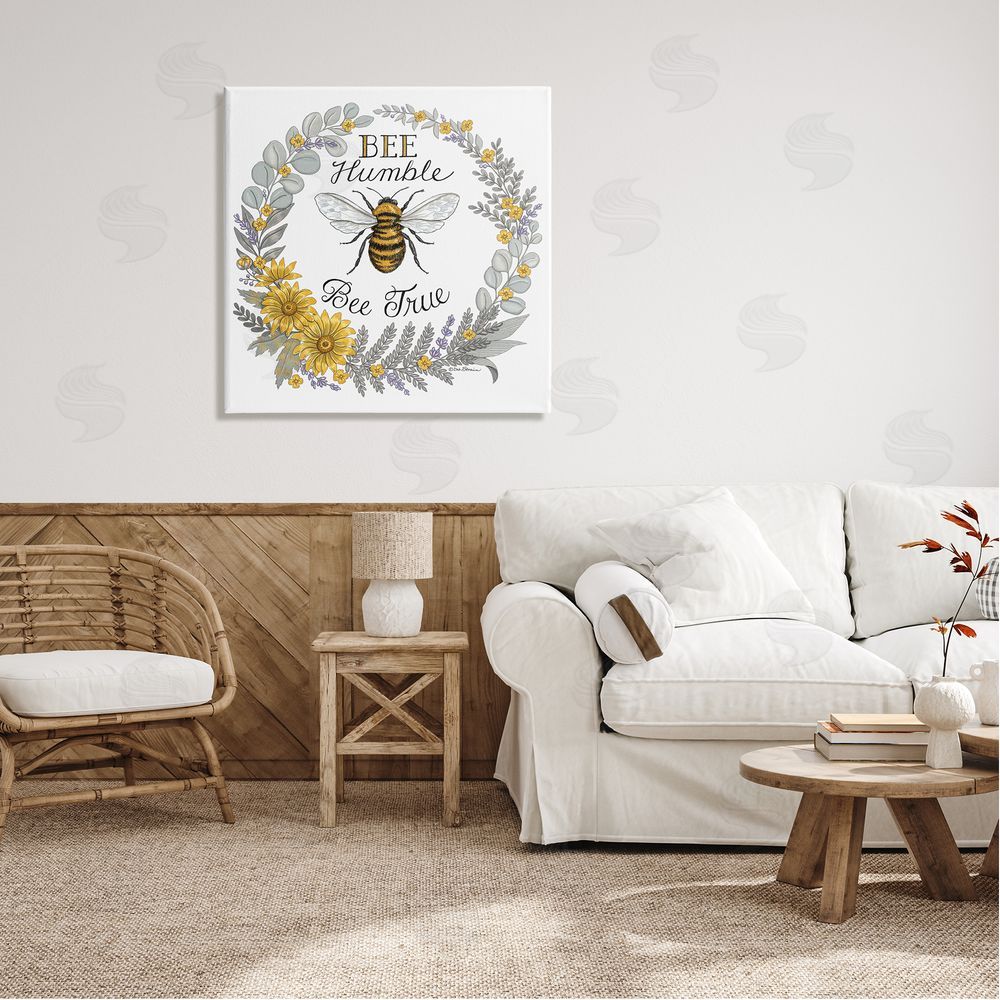 Deb Strain Bee Humble & True Encouraging Insect Floral Border Canvas Wall Art in Room