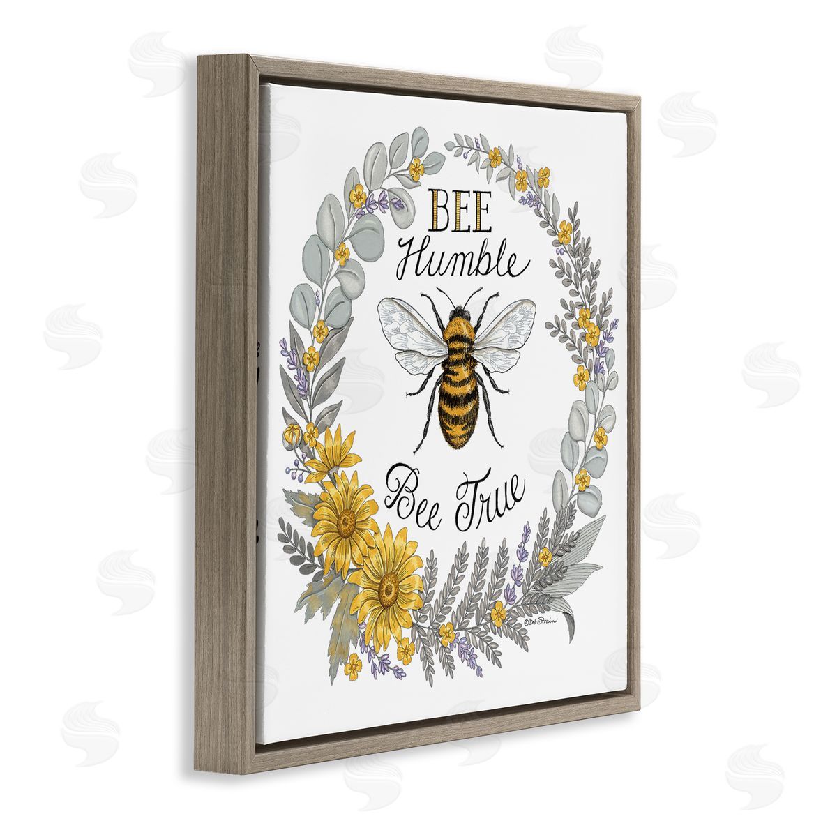 Deb Strain Bee Humble & True Encouraging Insect Floral Border Brown Floating Frame Canvas Wall Art Print