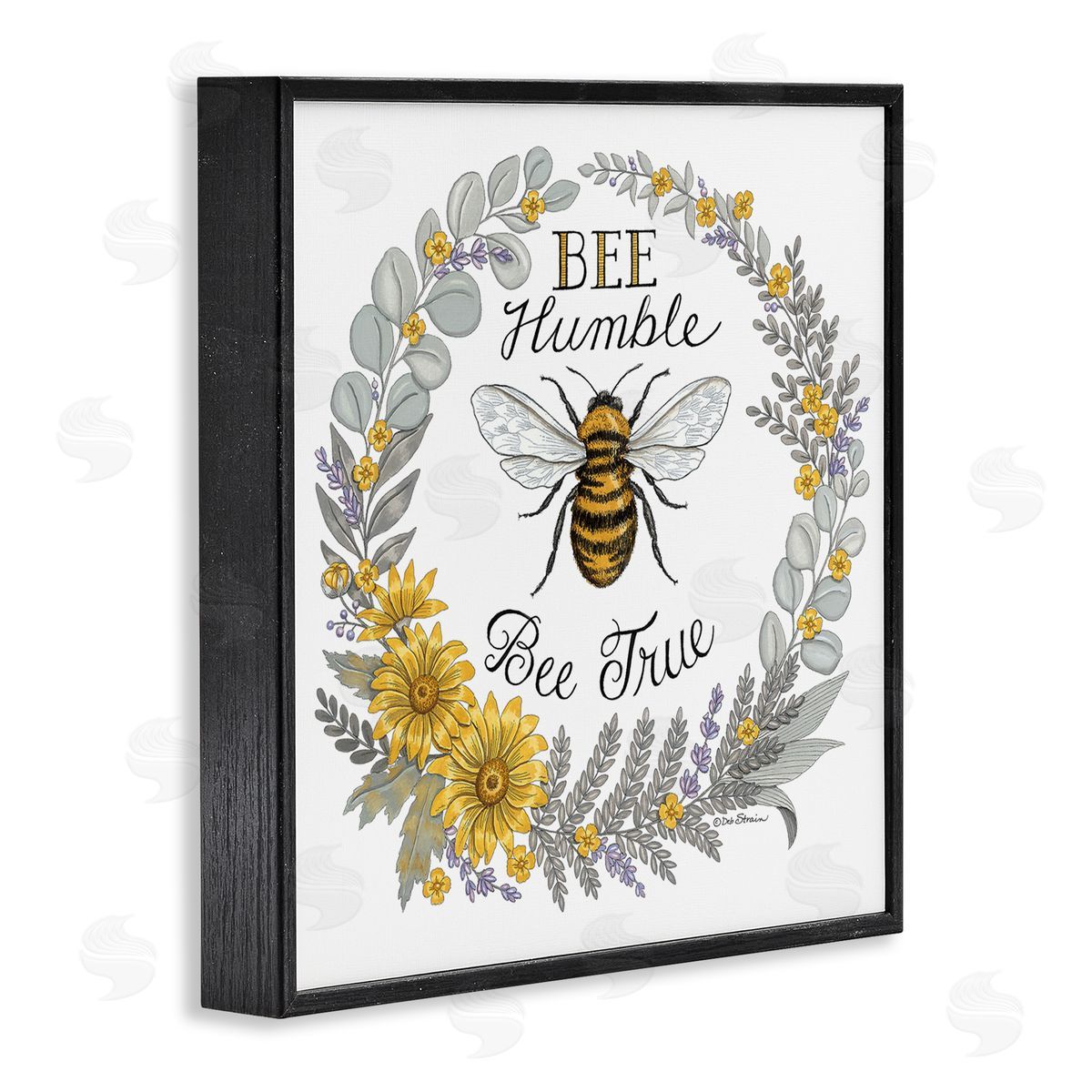 Deb Strain Bee Humble & True Encouraging Insect Floral Border Black Framed Glicee Wall Art Print