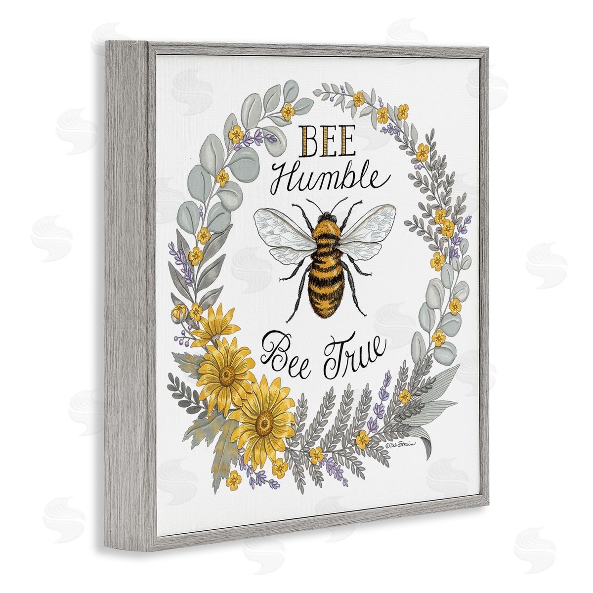 Deb Strain Bee Humble & True Encouraging Insect Floral Border Gray Framed Glicee Wall Art Print
