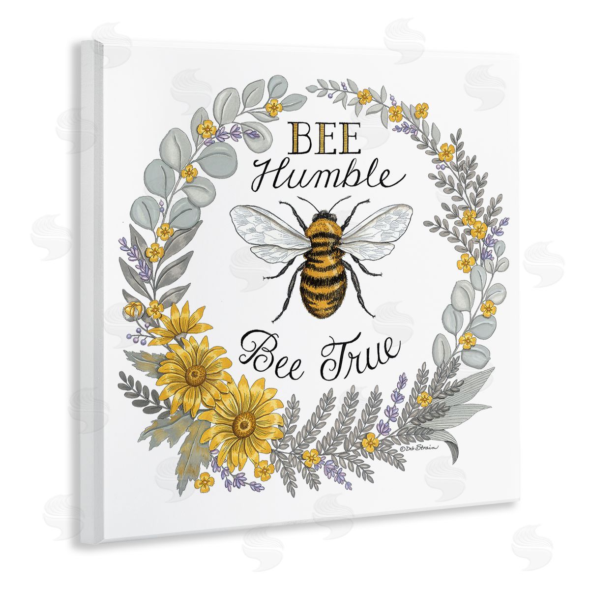 Deb Strain Bee Humble & True Encouraging Insect Floral Border Wooden Wall Plaque Art Print