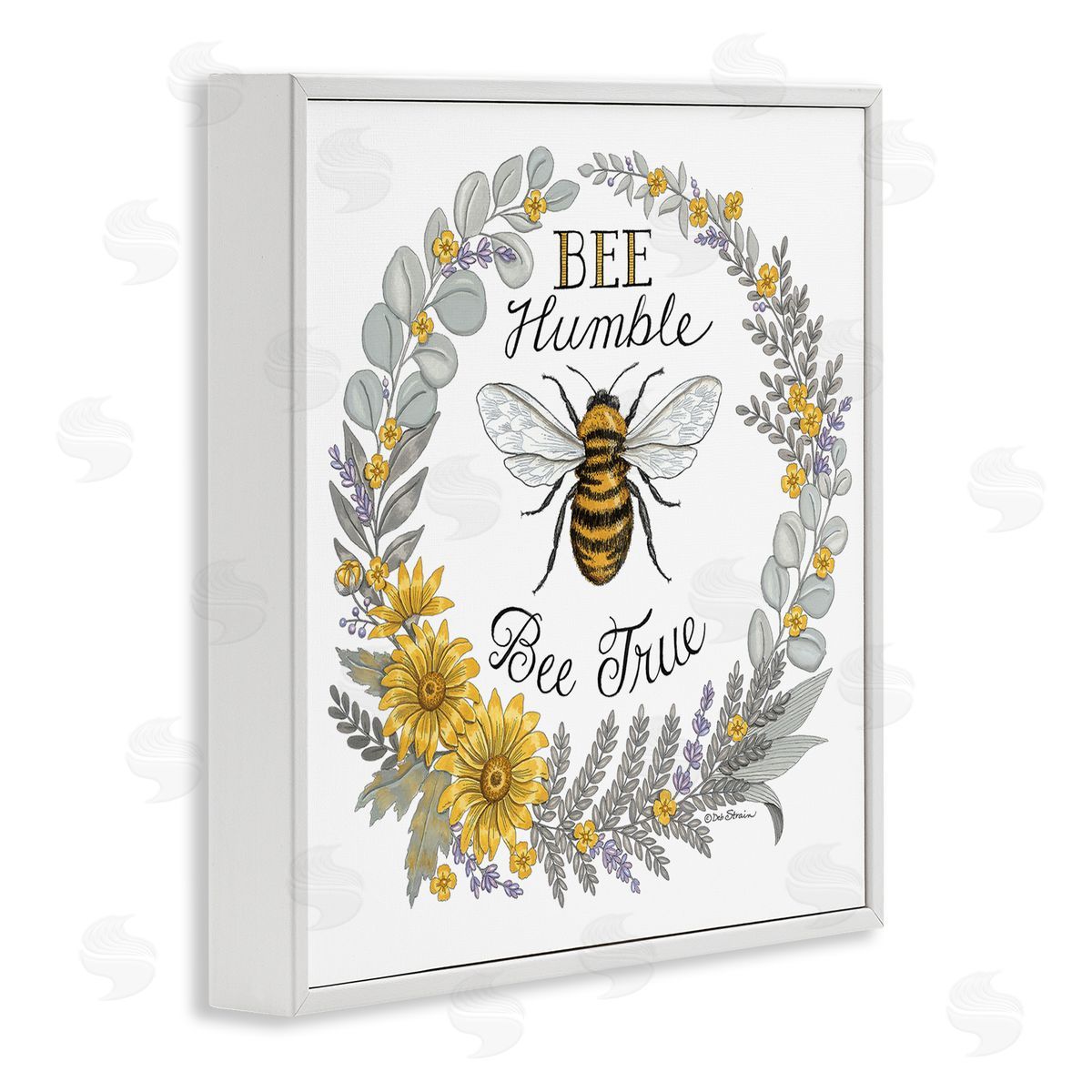 Deb Strain Bee Humble & True Encouraging Insect Floral Border White Framed Glicee Wall Art Print