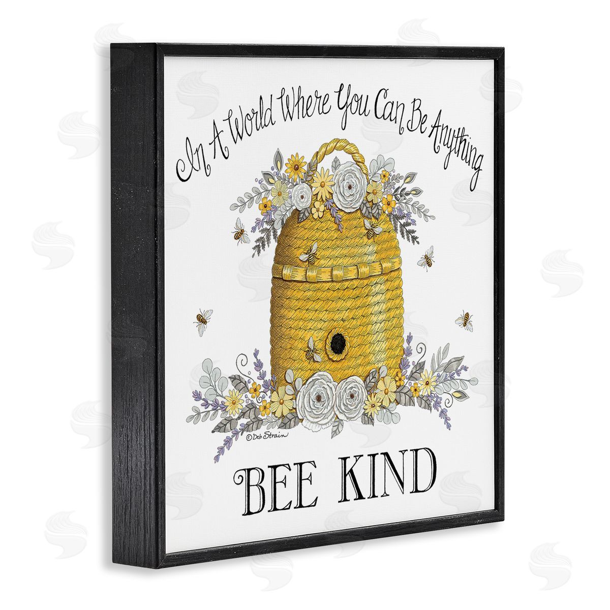 Deb Strain Bee Kind Encouraging Phrase Floral Decorated Hive Black Framed Glicee Wall Art Print