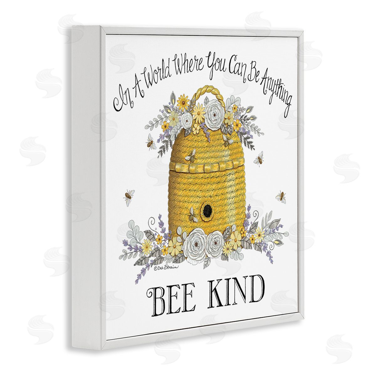 Deb Strain Bee Kind Encouraging Phrase Floral Decorated Hive White Framed Glicee Wall Art Print