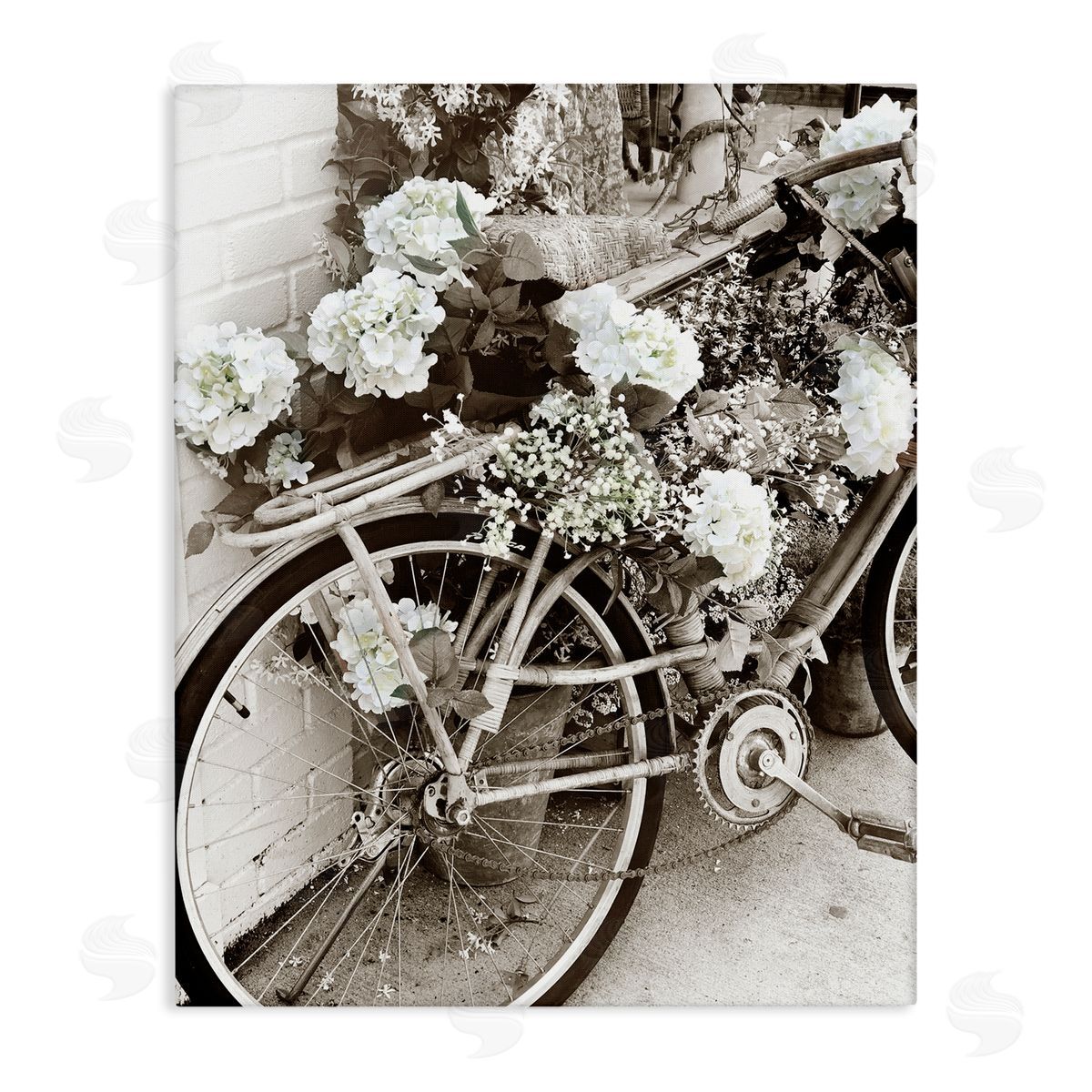 Acosta Flower Blossom Covered Bicycle Vintage Neighborhood Photography Stretched Canvas Wall Art Print