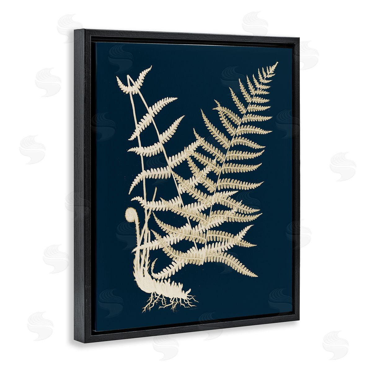 Piddix Layered Fern Leaves Abstract Botanical Roots Shapes Black Floating Frame Canvas Wall Art Print