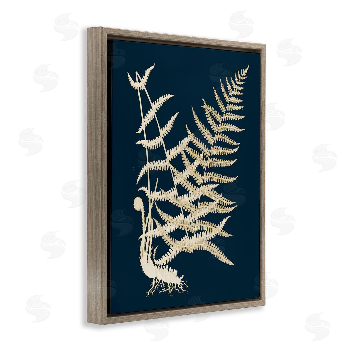 Piddix Layered Fern Leaves Abstract Botanical Roots Shapes Brown Floating Frame Canvas Wall Art Print