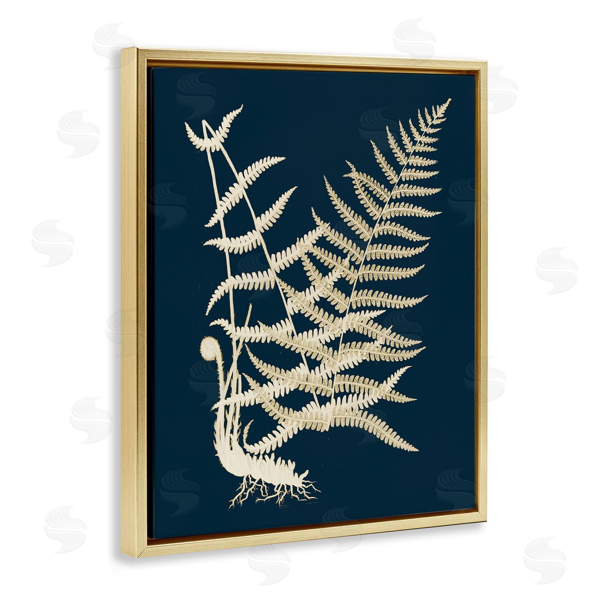Piddix Layered Fern Leaves Abstract Botanical Roots Shapes Gold Floating Frame Canvas Wall Art Print