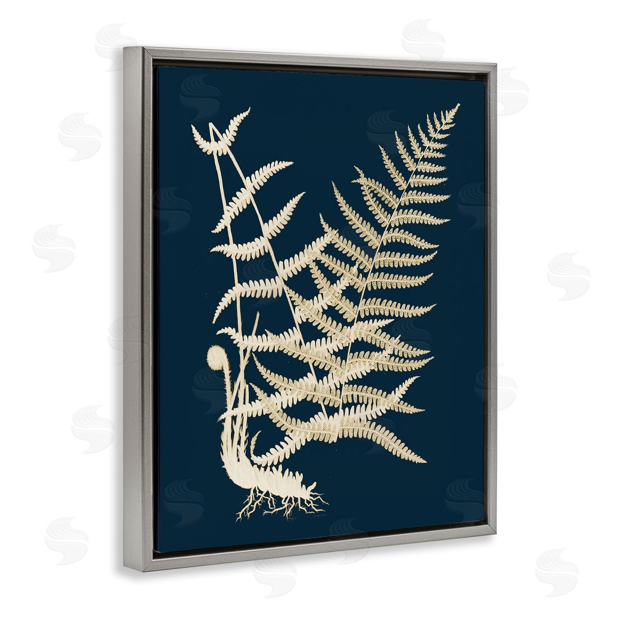 Piddix Layered Fern Leaves Abstract Botanical Roots Shapes Gray Floating Frame Canvas Wall Art Print