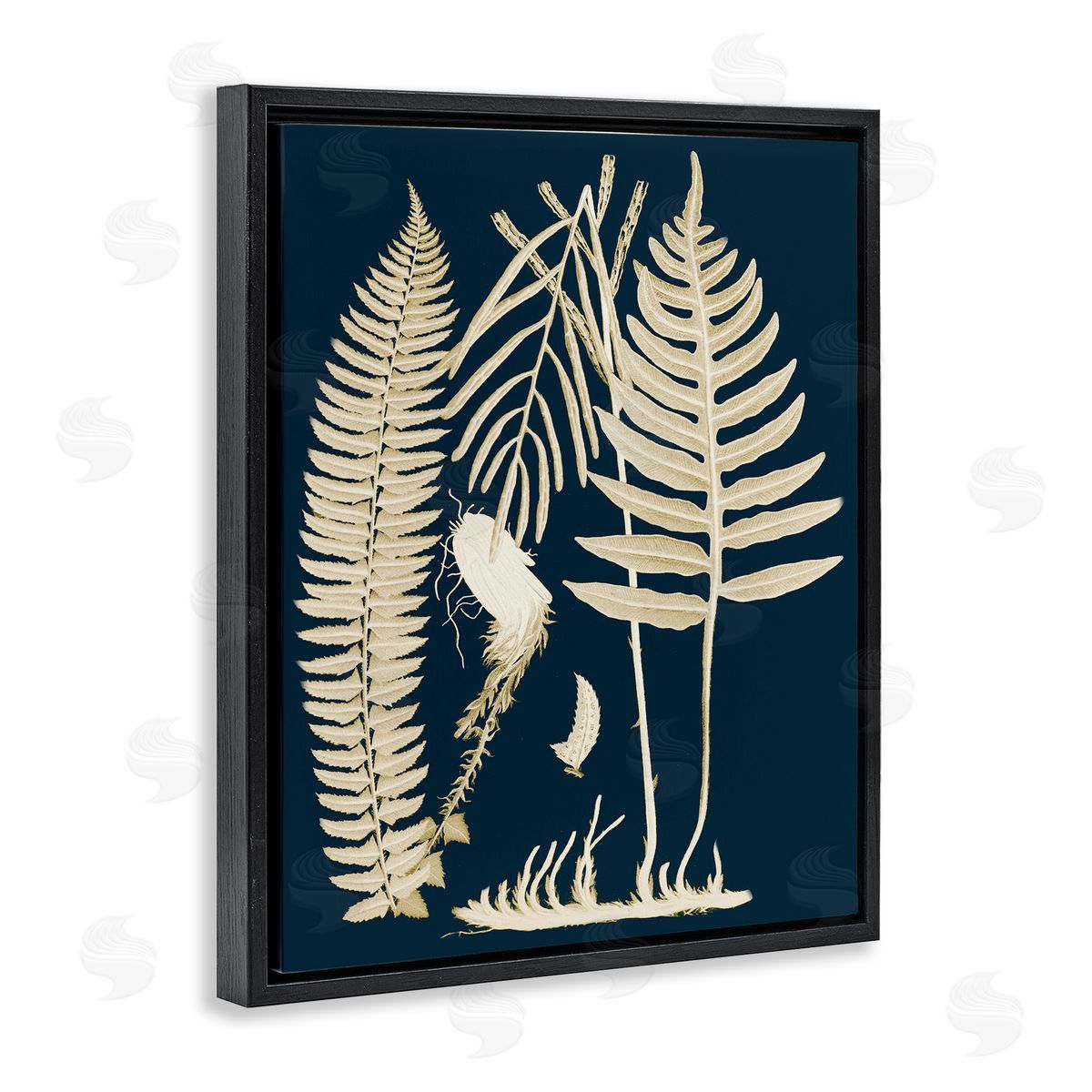Piddix Layered Ferns Botanical Roots Contemporary Abstract Black Floating Frame Canvas Wall Art Print