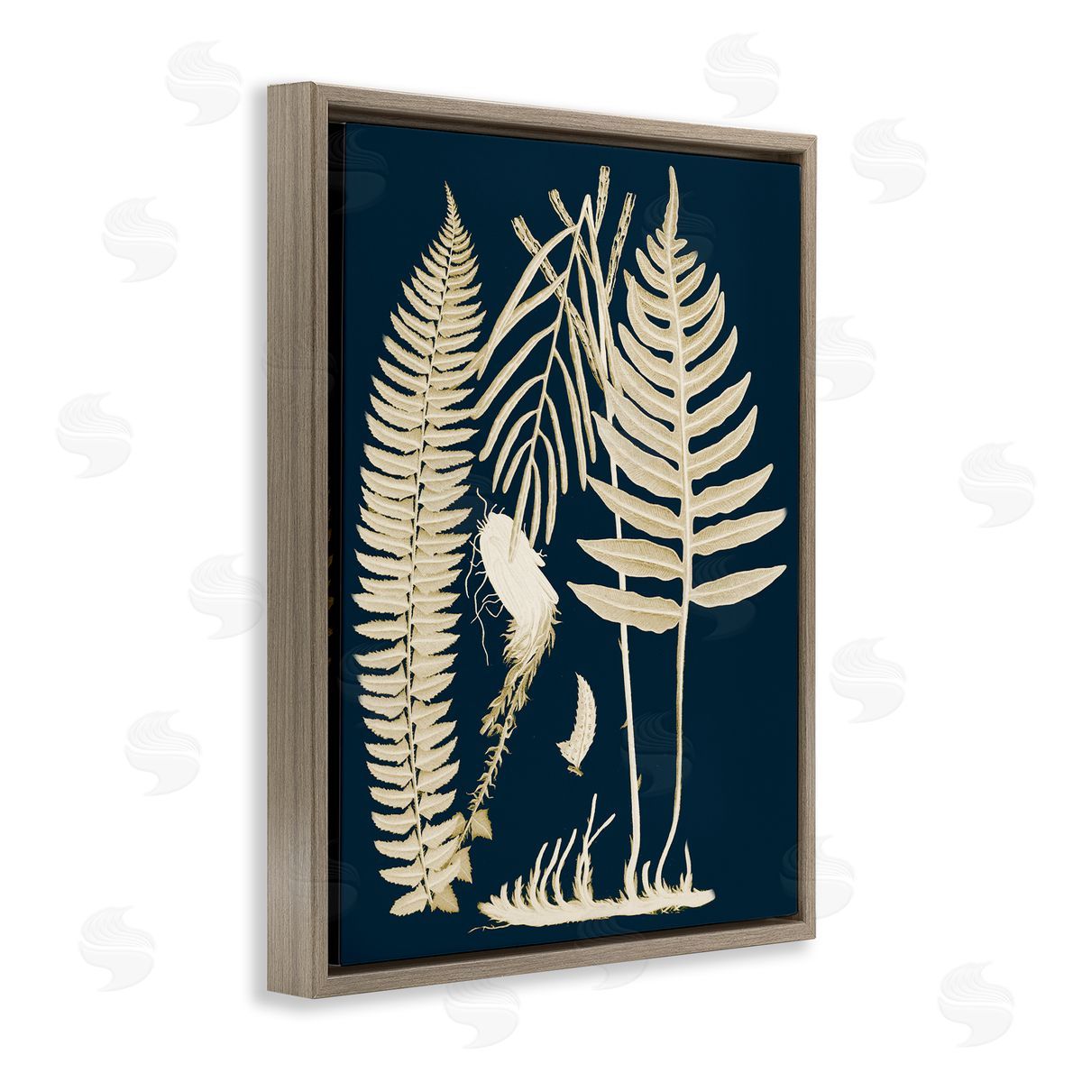 Piddix Layered Ferns Botanical Roots Contemporary Abstract Brown Floating Frame Canvas Wall Art Print