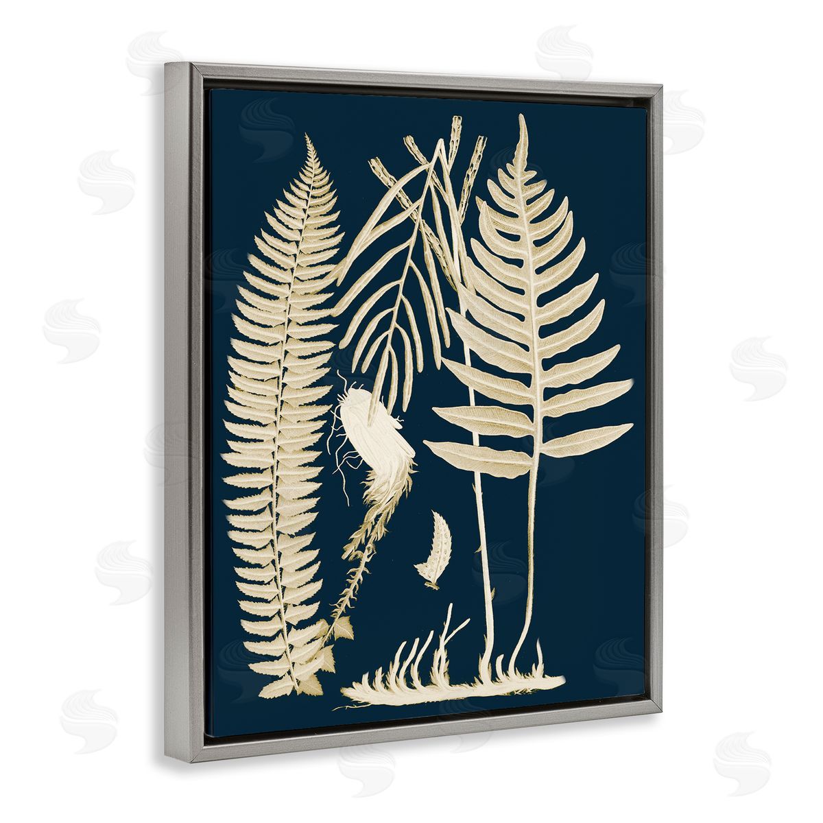 Piddix Layered Ferns Botanical Roots Contemporary Abstract Gray Floating Frame Canvas Wall Art Print