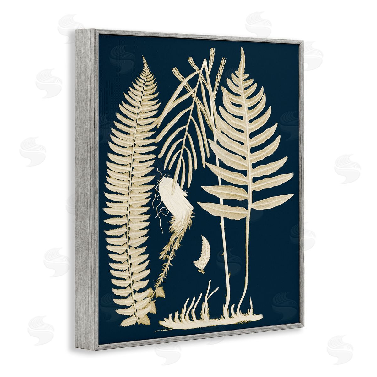 Piddix Layered Ferns Botanical Roots Contemporary Abstract Gray Framed Giclee Wall Art Print