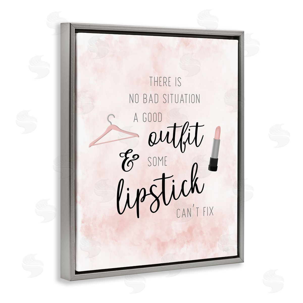 Natalie Carpentieri Motivating Quote Glam Fashion Makeup Typography Gray Floating Frame Canvas Wall Art Print