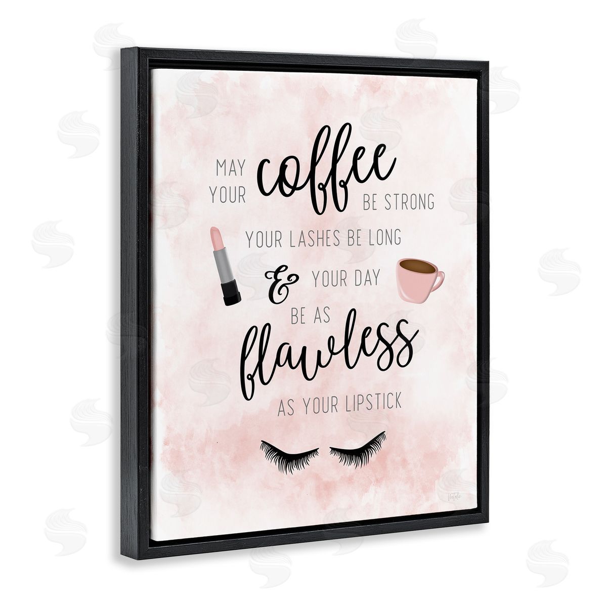 Natalie Carpentieri Inspirational Flawless Phrase Glam Lashes Coffee Calligraphy Black Floating Frame Canvas Wall Art Print