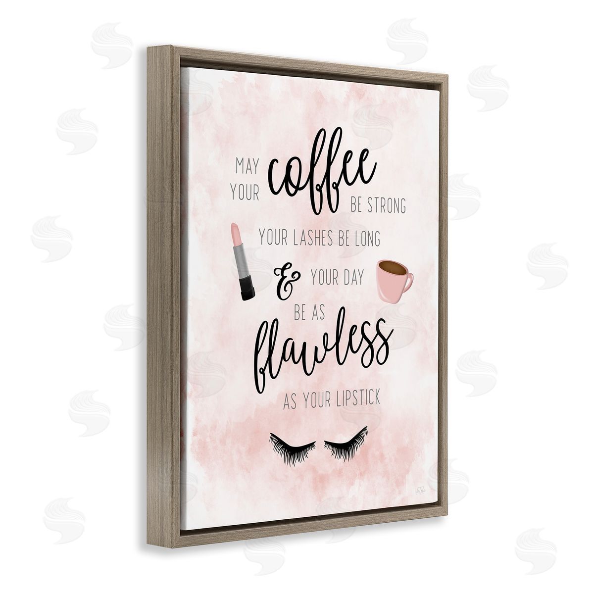 Natalie Carpentieri Inspirational Flawless Phrase Glam Lashes Coffee Calligraphy Brown Floating Frame Canvas Wall Art Print