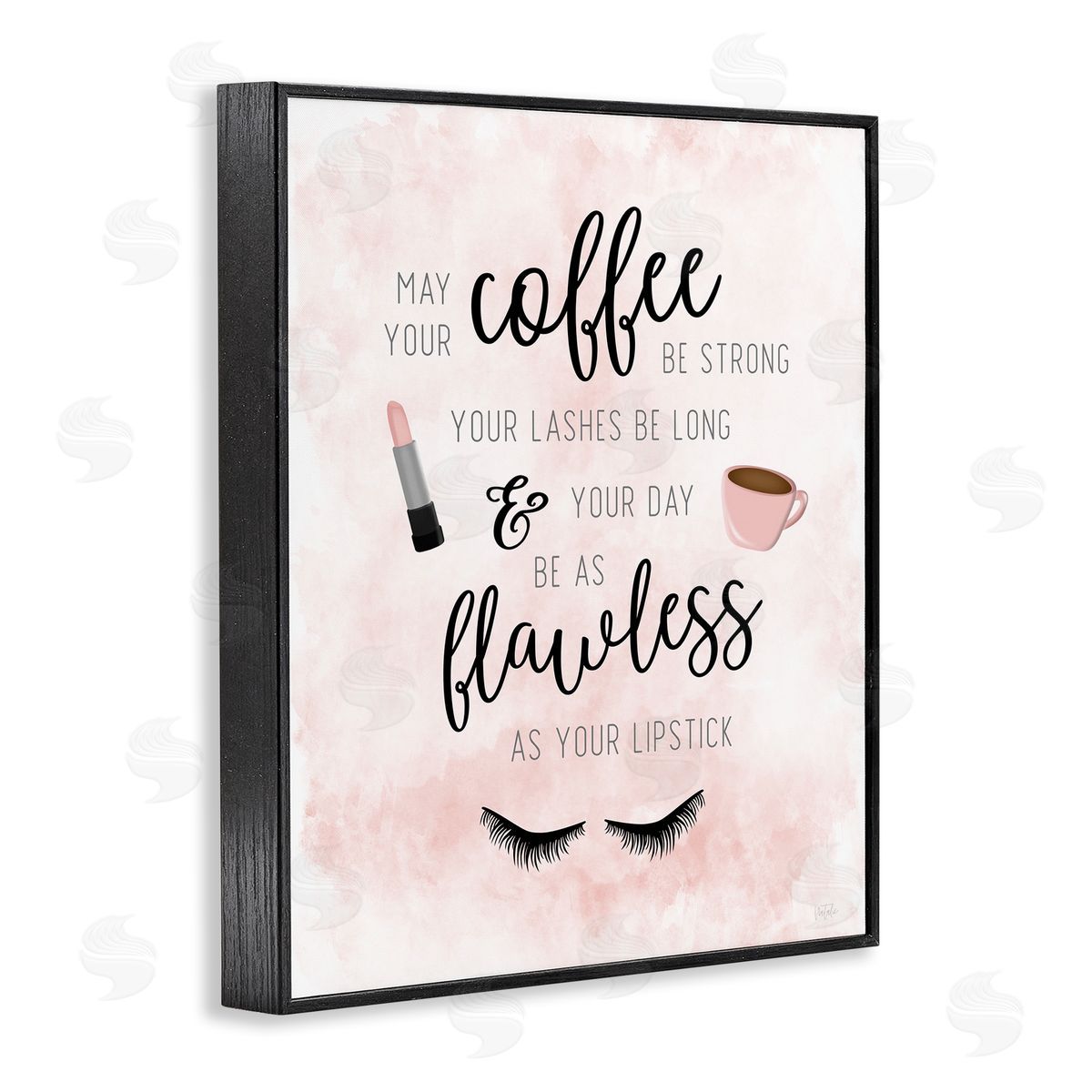 Natalie Carpentieri Inspirational Flawless Phrase Glam Lashes Coffee Calligraphy Black Framed Giclee Wall Art Print