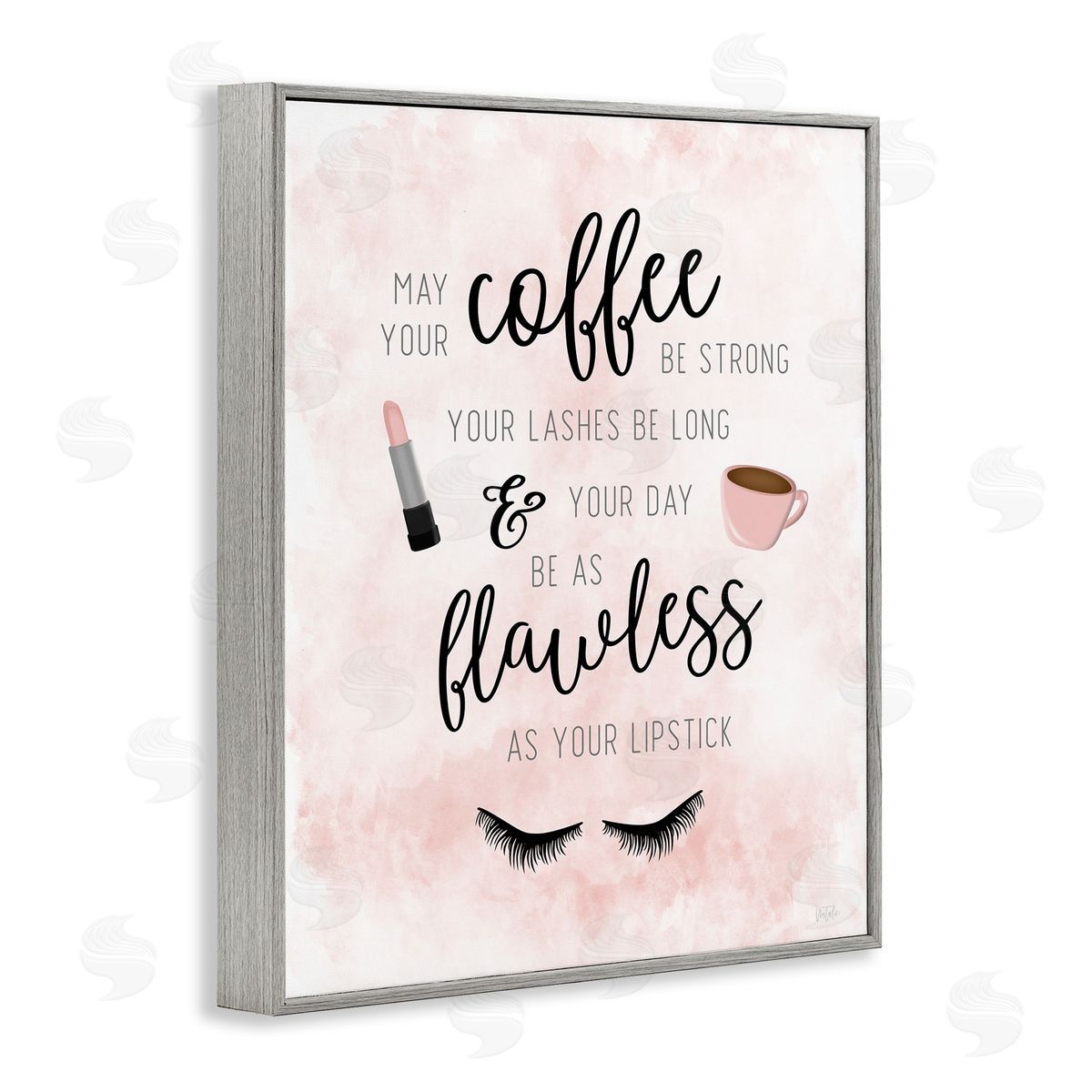 Natalie Carpentieri Inspirational Flawless Phrase Glam Lashes Coffee Calligraphy Gray Framed Giclee Wall Art Print