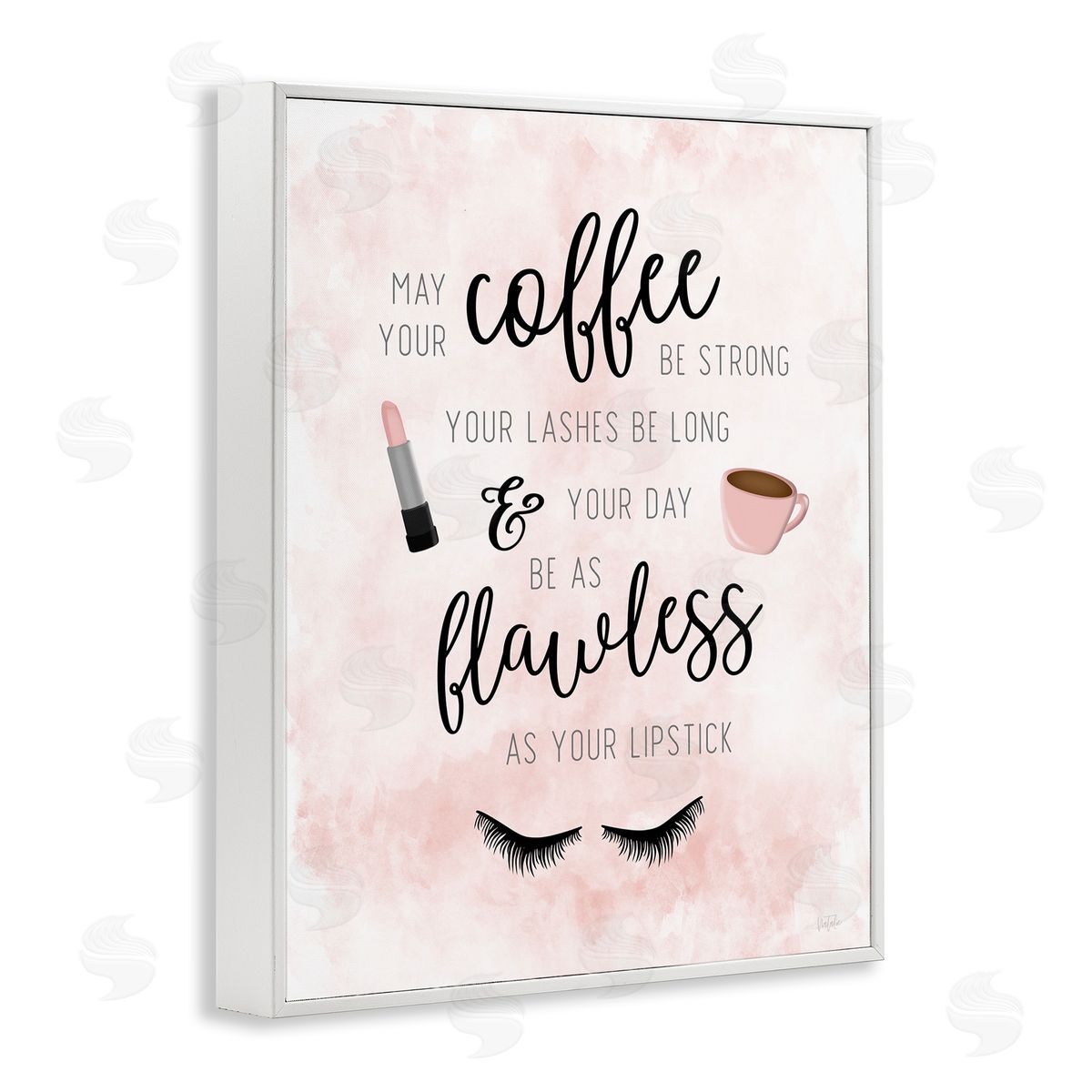 Natalie Carpentieri Inspirational Flawless Phrase Glam Lashes Coffee Calligraphy White Framed Giclee Wall Art Print
