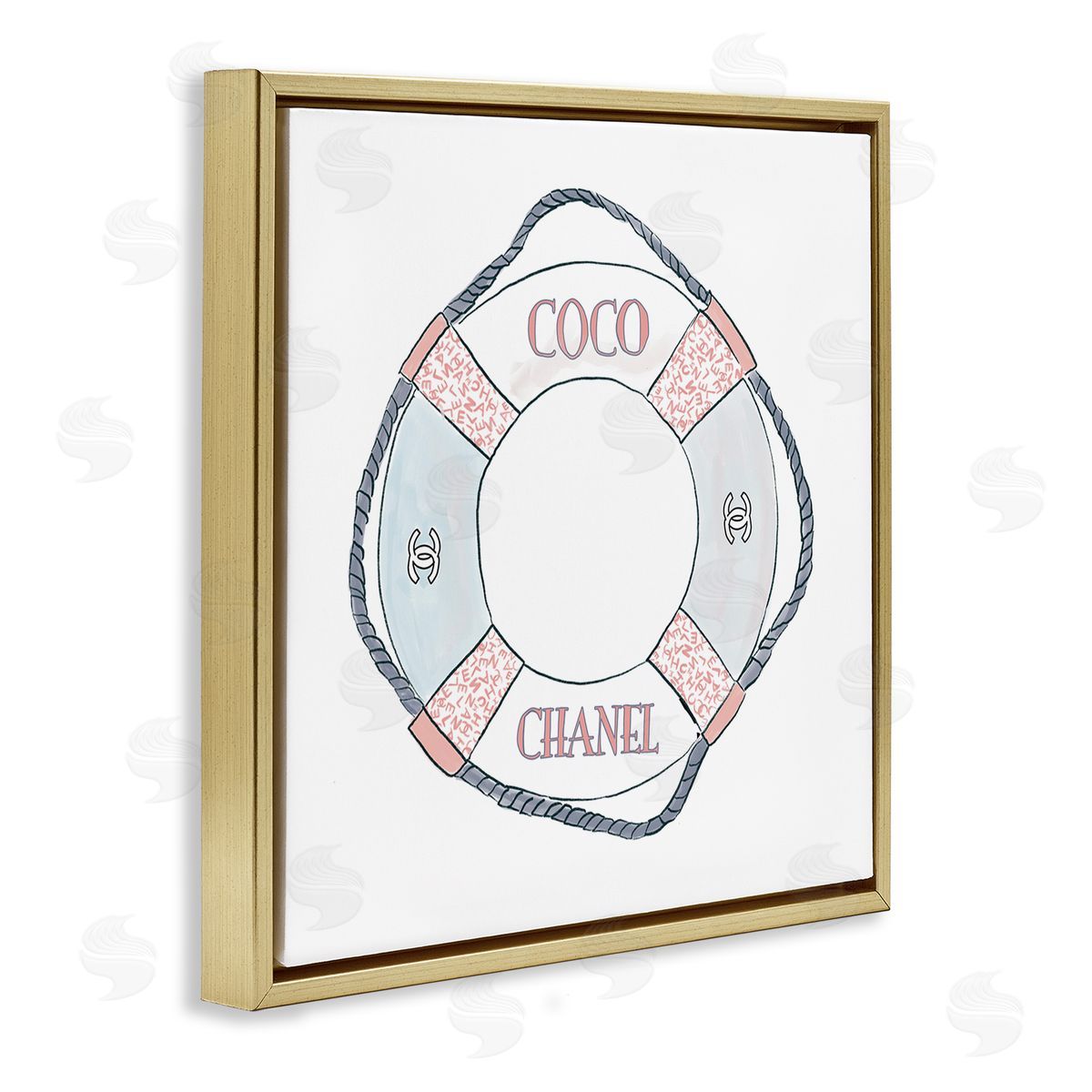 Amelia Noyes Pastel Fashion Motif Buoy Chic Nautical Preserver Gold Floating Frame Canvas Wall Art Print