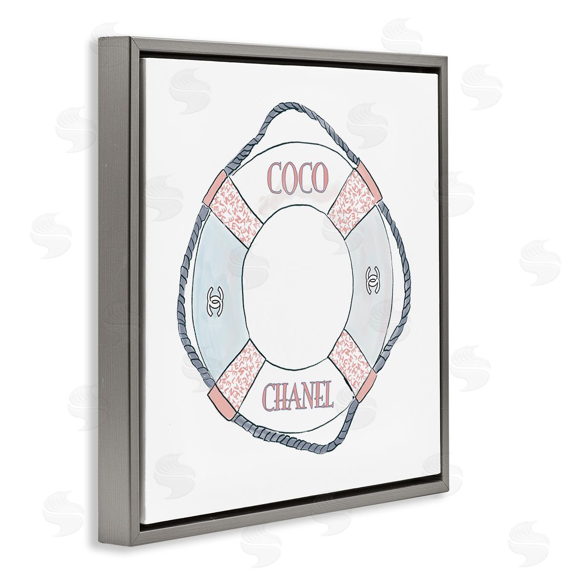 Amelia Noyes Pastel Fashion Motif Buoy Chic Nautical Preserver Gray Floating Frame Canvas Wall Art Print