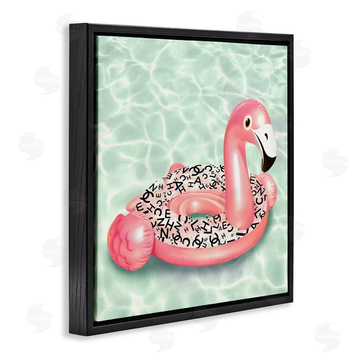 Ziwei Li Chic Summer Pool Float Glam Fashion Pattern  Black Floating Frame Canvas Wall Art Print