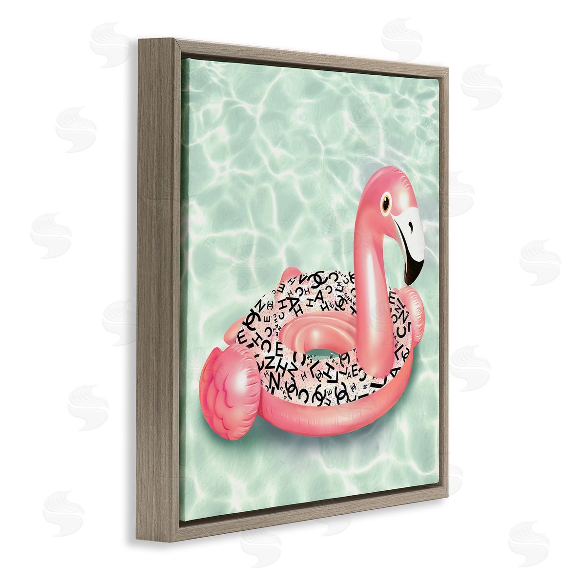 Ziwei Li Chic Summer Pool Float Glam Fashion Pattern  Brown Floating Frame Canvas Wall Art Print