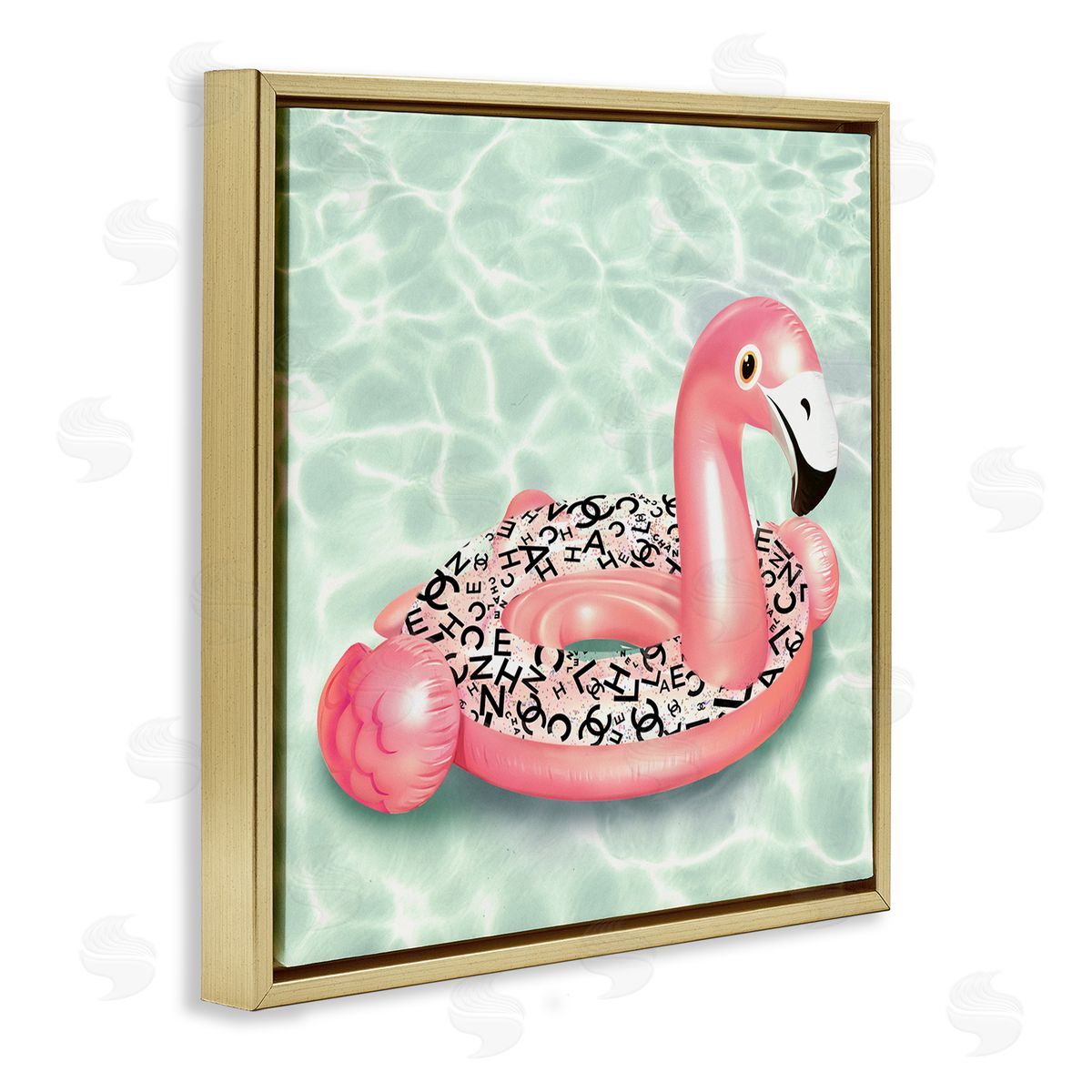 Ziwei Li Chic Summer Pool Float Glam Fashion Pattern  Gold Floating Frame Canvas Wall Art Print