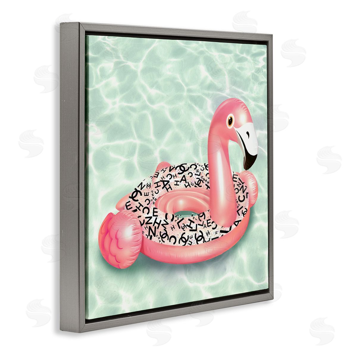Ziwei Li Chic Summer Pool Float Glam Fashion Pattern  Gray Floating Frame Canvas Wall Art Print