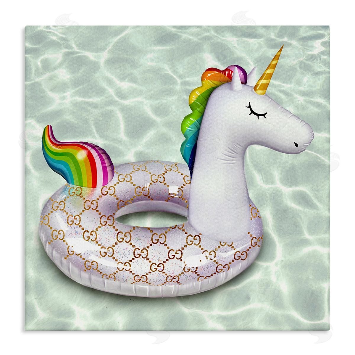 Ziwei Li Unicorn Pool Float Trendy Fashion Emblem Pattern Stretched Canvas Wall Art Print
