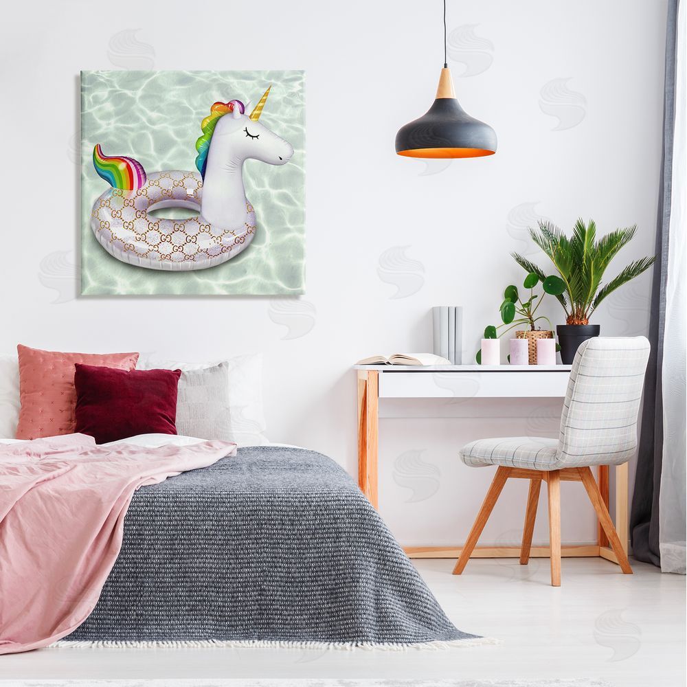 Ziwei Li Unicorn Pool Float Trendy Fashion Emblem Pattern Canvas Wall Art in Room