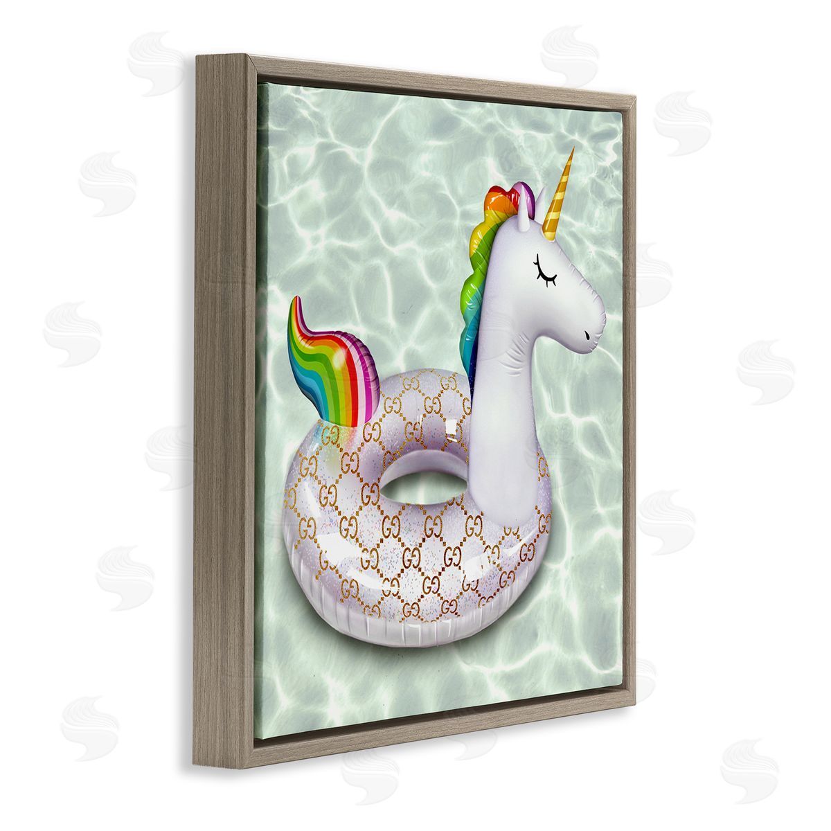 Ziwei Li Unicorn Pool Float Trendy Fashion Emblem Pattern Brown Floating Frame Canvas Wall Art Print