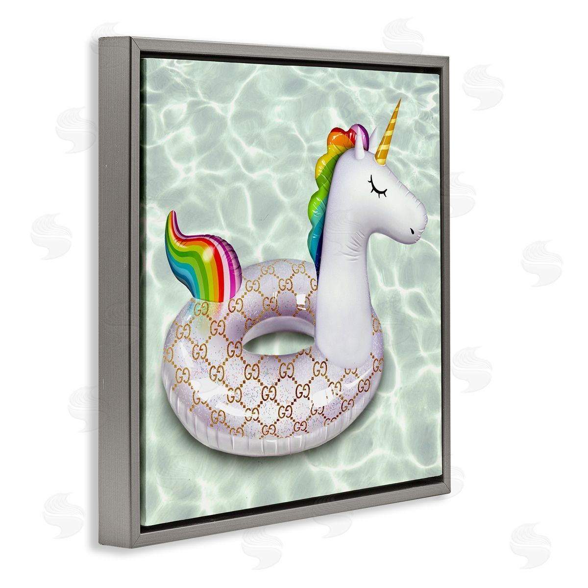 Ziwei Li Unicorn Pool Float Trendy Fashion Emblem Pattern Gray Floating Frame Canvas Wall Art Print