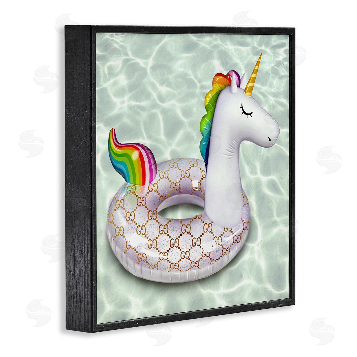 Ziwei Li Unicorn Pool Float Trendy Fashion Emblem Pattern Black Framed Glicee Wall Art Print