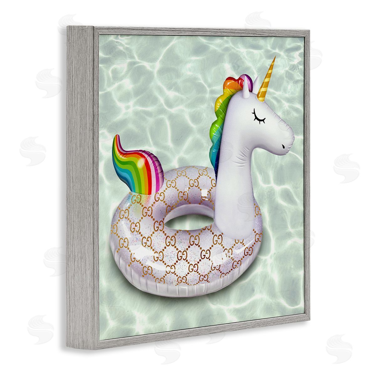 Ziwei Li Unicorn Pool Float Trendy Fashion Emblem Pattern Gray Framed Glicee Wall Art Print