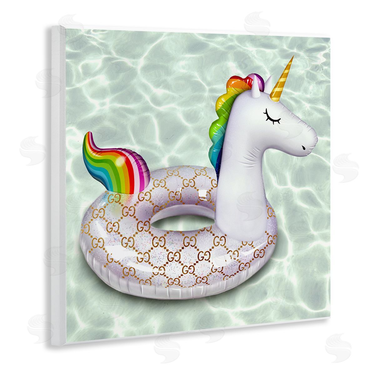Ziwei Li Unicorn Pool Float Trendy Fashion Emblem Pattern Wooden Wall Plaque Art Print