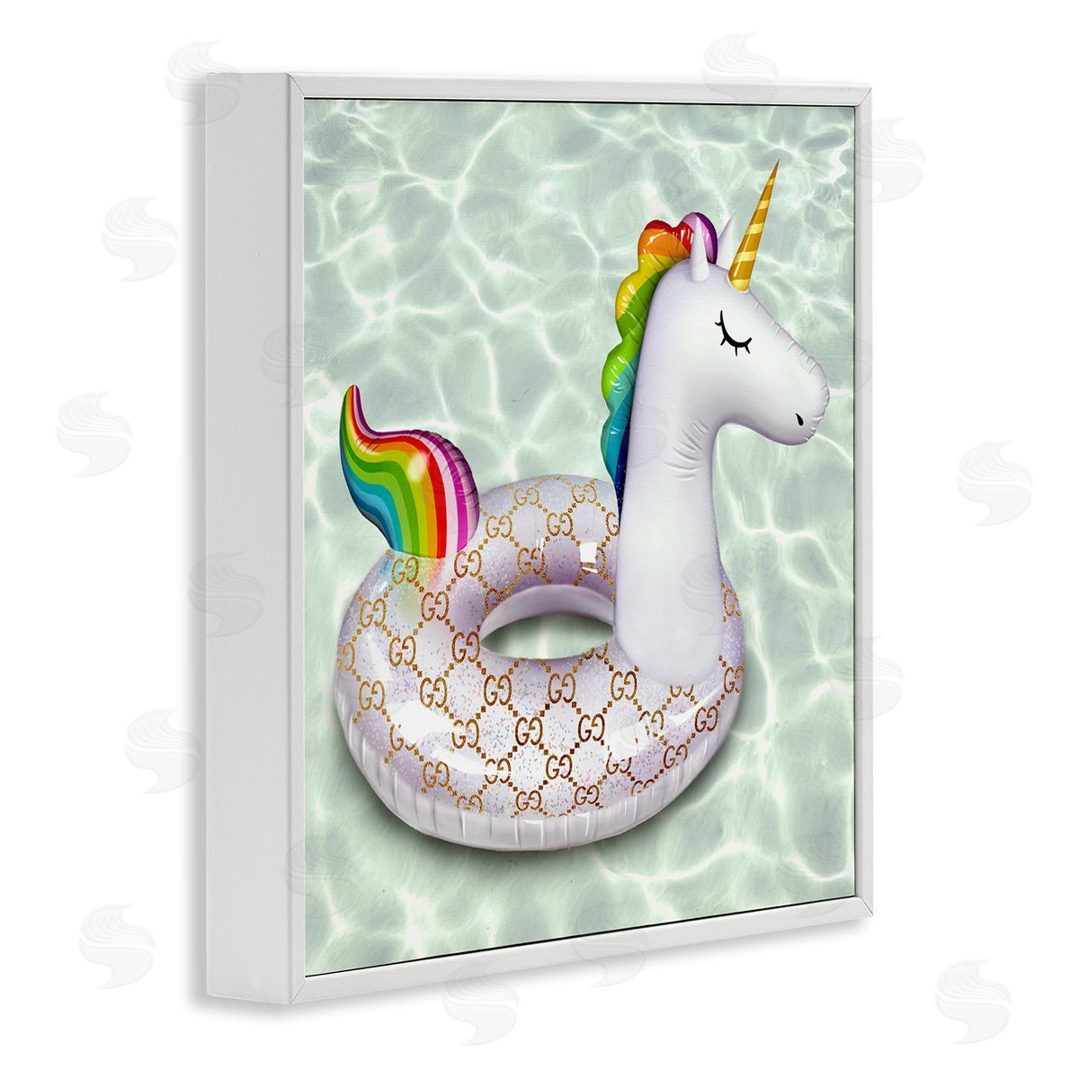 Ziwei Li Unicorn Pool Float Trendy Fashion Emblem Pattern White Framed Glicee Wall Art Print