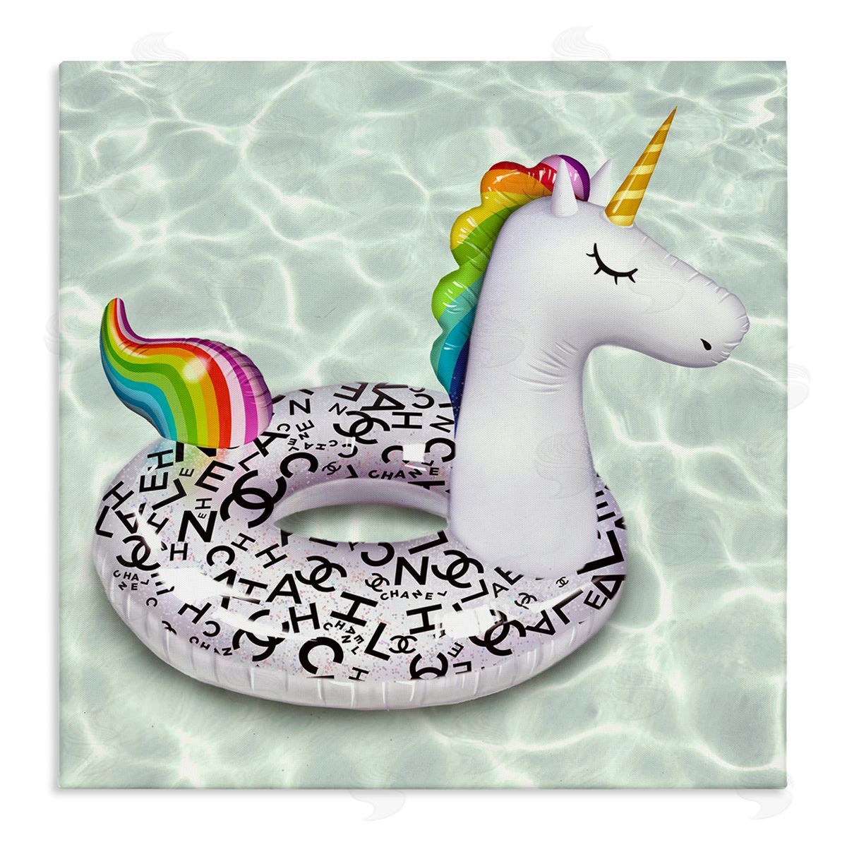 Ziwei Li Trendy Unicorn Pool Ring Patterned Upscale Glam  Stretched Canvas Wall Art Print