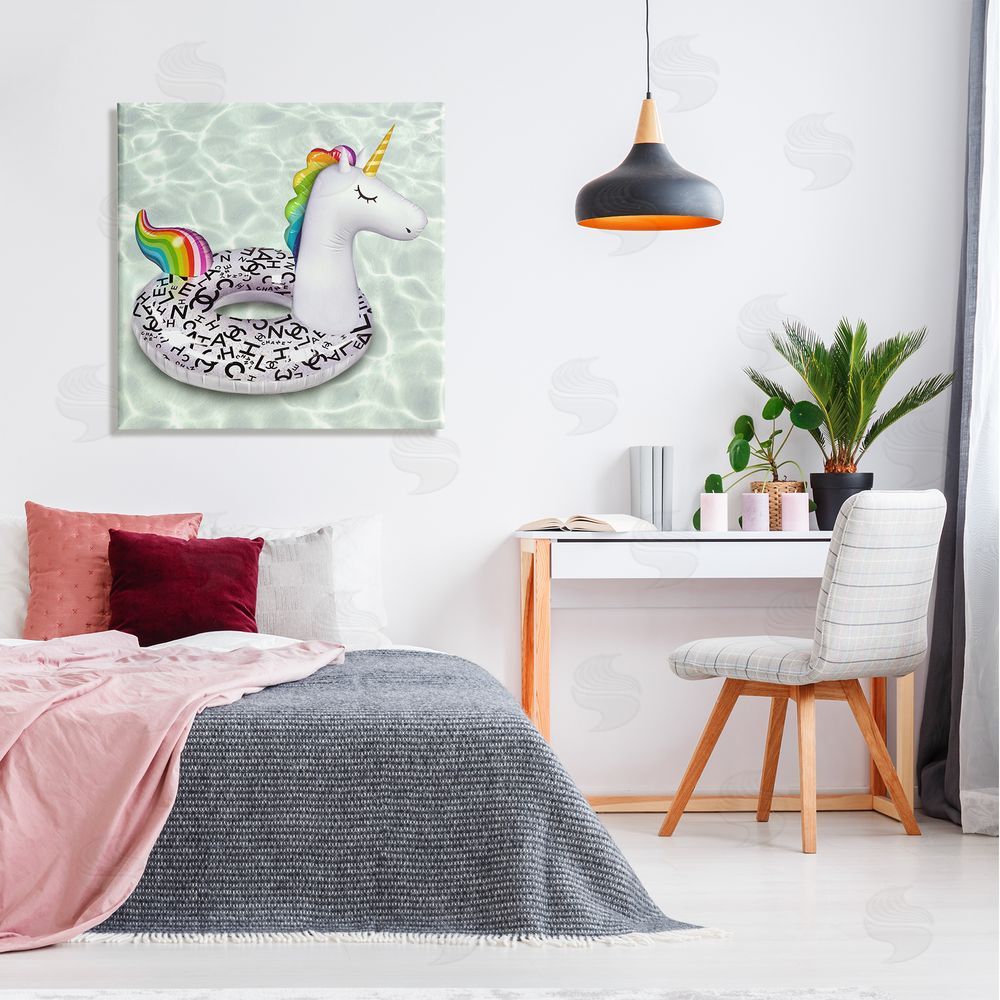 Ziwei Li Trendy Unicorn Pool Ring Patterned Upscale Glam  Canvas Wall Art in Room