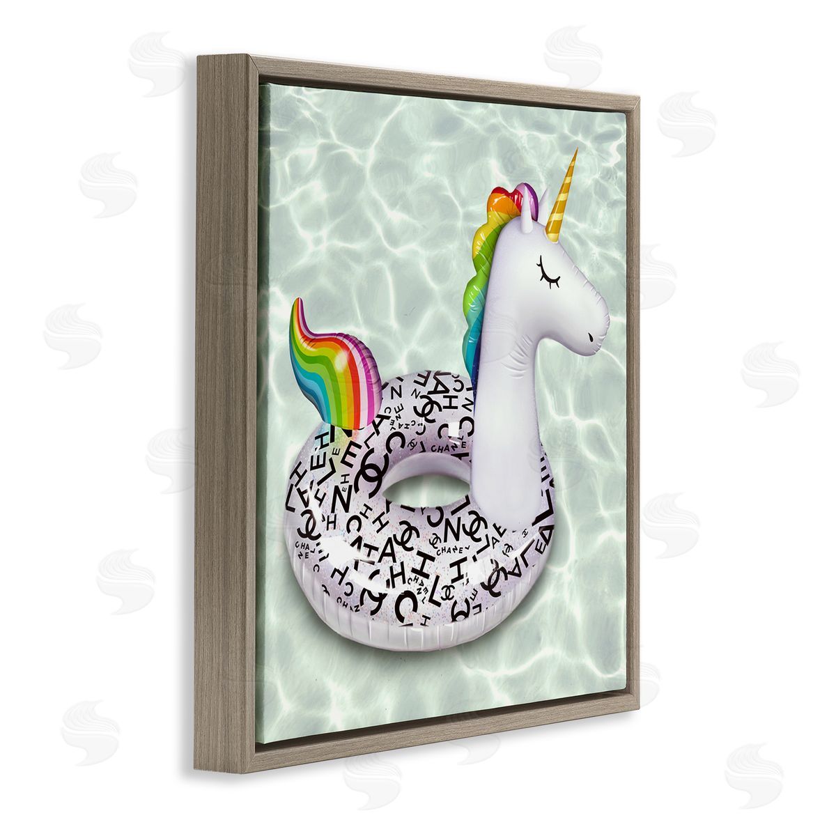 Ziwei Li Trendy Unicorn Pool Ring Patterned Upscale Glam  Brown Floating Frame Canvas Wall Art Print