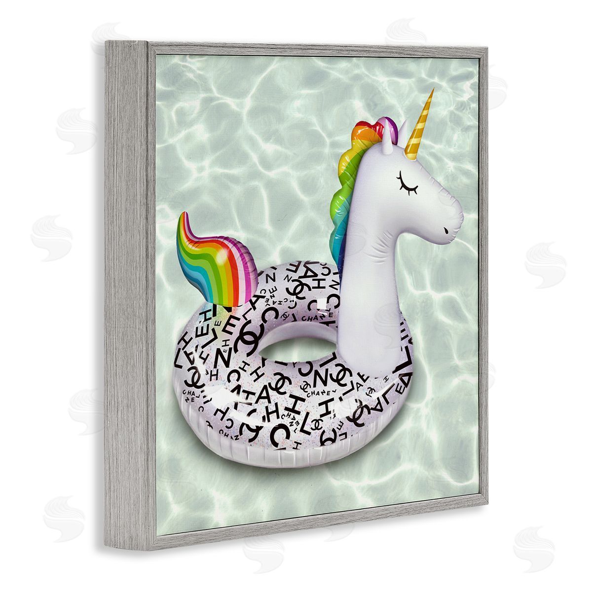 Ziwei Li Trendy Unicorn Pool Ring Patterned Upscale Glam  Gray Framed Glicee Wall Art Print