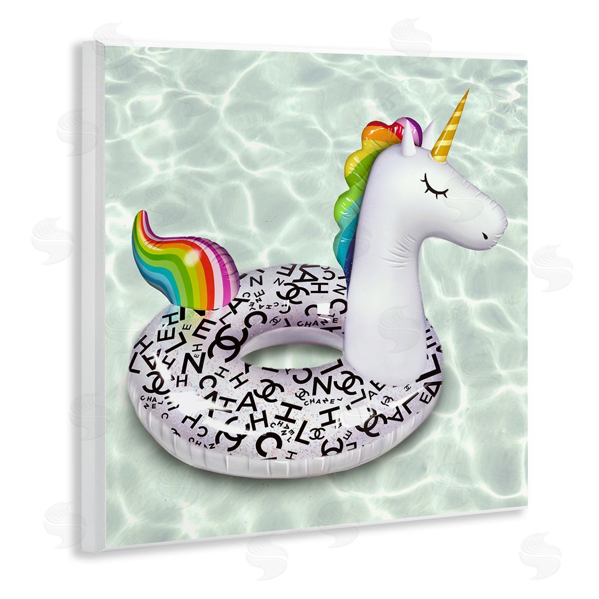 Ziwei Li Trendy Unicorn Pool Ring Patterned Upscale Glam  Wooden Wall Plaque Art Print