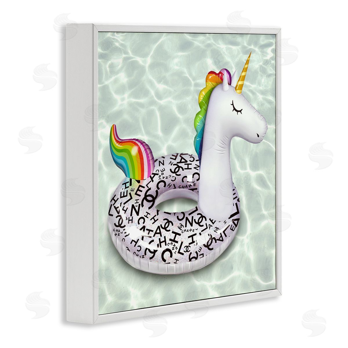 Ziwei Li Trendy Unicorn Pool Ring Patterned Upscale Glam  White Framed Glicee Wall Art Print