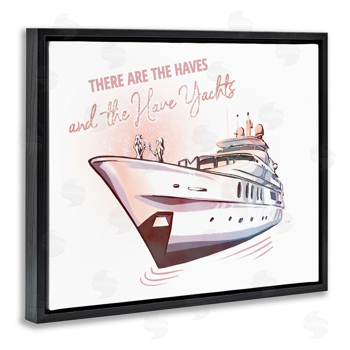 Ziwei Li Haves and Have Yachts Upscale Glam Humor Typography Black Floating Frame Canvas Wall Art Print