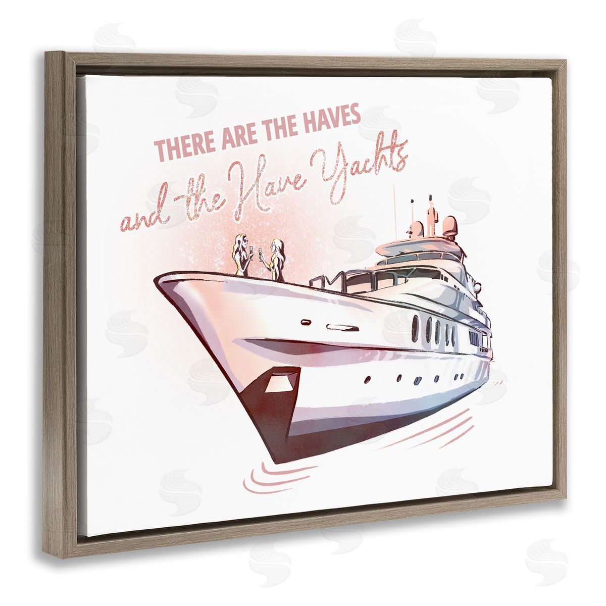 Ziwei Li Haves and Have Yachts Upscale Glam Humor Typography Brown Floating Frame Canvas Wall Art Print