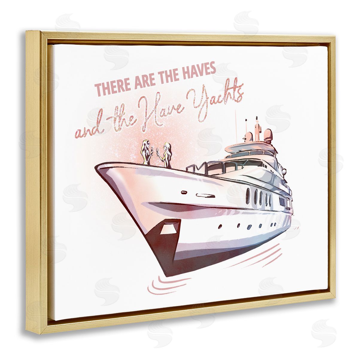Ziwei Li Haves and Have Yachts Upscale Glam Humor Typography Gold Floating Frame Canvas Wall Art Print