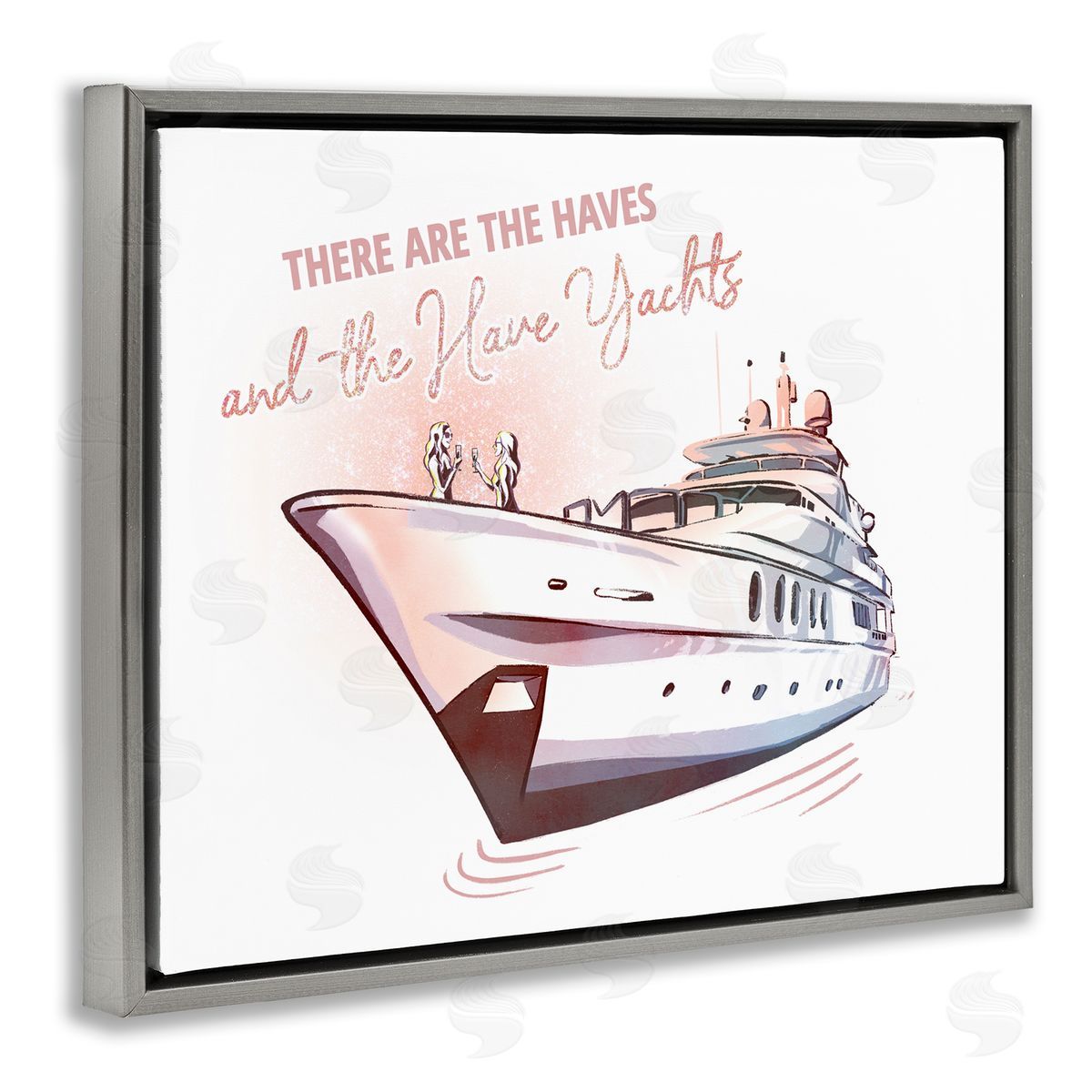 Ziwei Li Haves and Have Yachts Upscale Glam Humor Typography Gray Floating Frame Canvas Wall Art Print