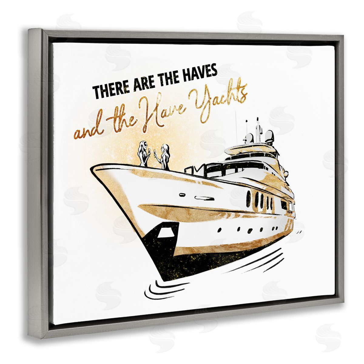 Ziwei Li Haves and Have Yachts Trendy Luxury Glam Phrase  Gray Floating Frame Canvas Wall Art Print